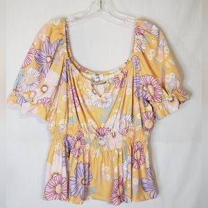 Lily White Floral Peplum Short Sleeve Top Plus Size 18W